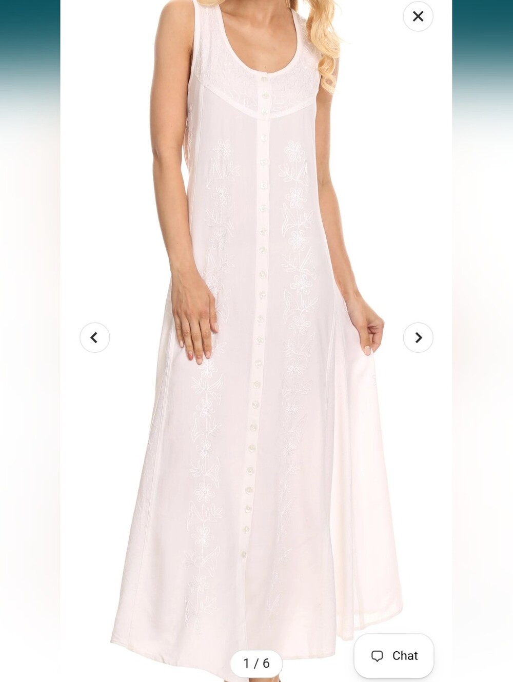 Sakkas Maya Floral White Embroidered Midi Button Up Dress Duster Soft And Flowy - Picture 2 of 12